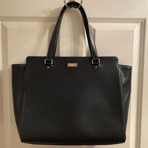 Kate Spade Ostrich Cowhide Deep Bluish Black Large Handbag